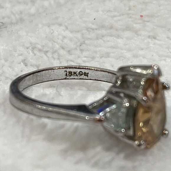 18k hge White Gold Plated Ring 6.75" Teardrop Citrine & Trillion CZ Sparkling - Picture 9 of 9